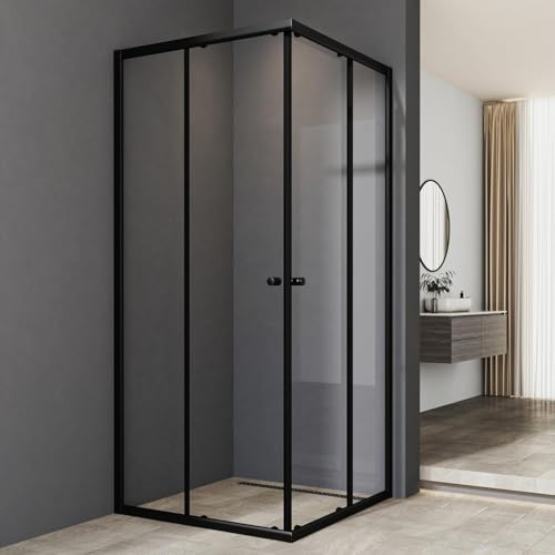 Duschkabine 75x75cm Eckeinstieg mit Schiebetüren Duschkabine Schwarz Duschkabine Schiebetür 6mm ESG Glas Duschabtrennung Dusche Duschwand Höhe 185cm ohne Duschtasse