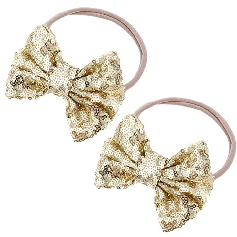 FRCOLOR 2PCS Baby Girls Hair Bows Hair Ties Golden Bows Band Elastic Headband Ponytail Holder Baby Accessories for Infant Toddlers Kids