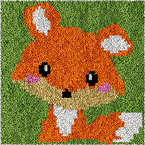 DL-YTG Latch Hook Kits Rug Fox Crochet Yarn Cushion Colour Pre-Printed Canvas Cover Rug Needlework DIY Hook and Latch Kit Christmas Home Decoration 30x30cm/12 X12inch