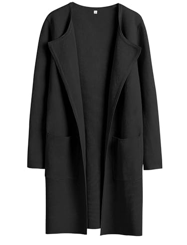 ANRABESS Womens Cardigan Sweater Open Front Knit Long Coatigan Dressy Casual Jacket Coat 2025 Fall Outfits Classy Clothes Black X-Large