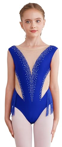 IEFIEL Maillot de Gimnasia Rítmica para Niña Leotardo de Ballet sin Manga con Pedrería Brillante Maillot de Bailarina Disfraz de Baile Competición 1-14 Años S Azul real 6 años