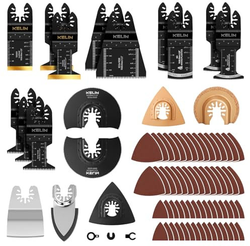 KELIN 82 tlg Multitool Sägeblätter, Multifunktionswerkzeug Zubehör, Multimaster Sägeblätter mit Titan-Beschichtung, Japanischer Zahnung, Bogenkante, Holz Metall Multitool Zubehör