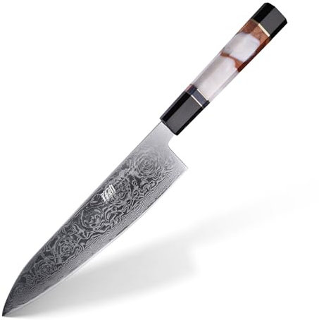 FINDKING Coltello da Chef Giapponese da 8 Pollici, Coltello da Cucina Professionale Gyuto, Affilato, Robusto ed Elegante Coltello in Damasco, per Cucina Quotidiana (Serie BLACK-ROSE)