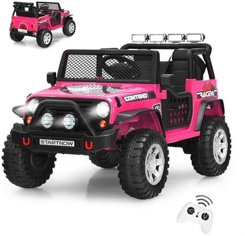 GOPLUS 12 V Voiture Electrique Enfant 2 Places avec Télécommande 2,4 G,Quad 4x4 Electrique Enfants avec LED, Musique Klaxon, MP3, 2 Vitesses 1,6-8 km/h,Charge 50KG, pour Enfant 3 Ans+ (Rose)