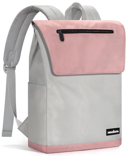 MOCOCITO Rucksack Damen, Daypack, Laptop Rucksäcke, Reiserucksack Arbeitstasche mit 15,6 Zoll Laptopfach, Tagesrucksack, Schön Elegant Backpack für Ausflüge, Uni, Schule u. Büro(Grau + Pink)