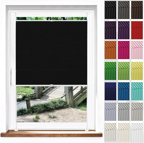Klemfix Store Plissé Occultant sans Perçage 90 x 100 cm, Protection de Privée, Protection Solaire, Store Plissé sans Perçage Volets Store, Store Occultant Portable, pour Fenêtres, Noir