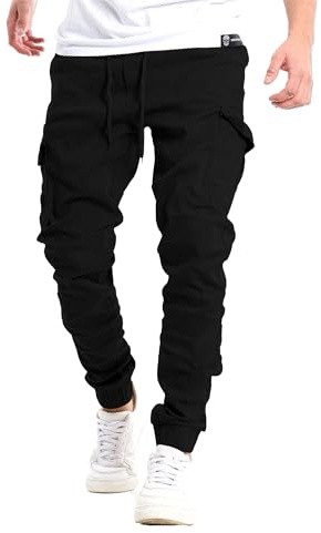 YAOHUOLE Cargo Trousers Men Tactical Joggers Slim Fit Cuffed Cargo Work Trousers Mens Military Pants Elastic Waist Combat Jogging Black 3XL