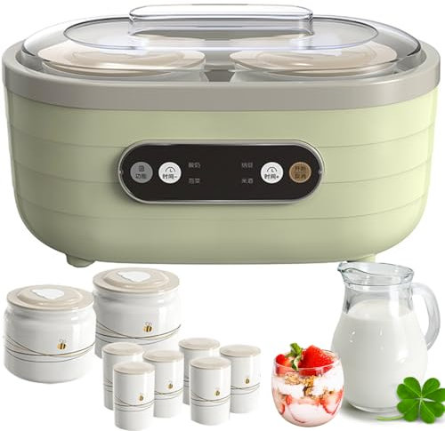 yogurtiera, yogurtiera da 1,75 L con 2 Tazze Grandi + 6 Piccole, Rivestimento in Porcellana Bianca, Regolazione del Tempo, Riscaldamento a Temperatura costante, Pulizia Facile, Macchina per Yogurt