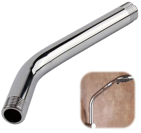 Shower Head Extension Arm Curved Forward 20cm Universal G1/2 Stainless Steel Pipe Fitting Showerhead Extender for Home Bathroom Overhead Showers Handheld Shower Head and Hose