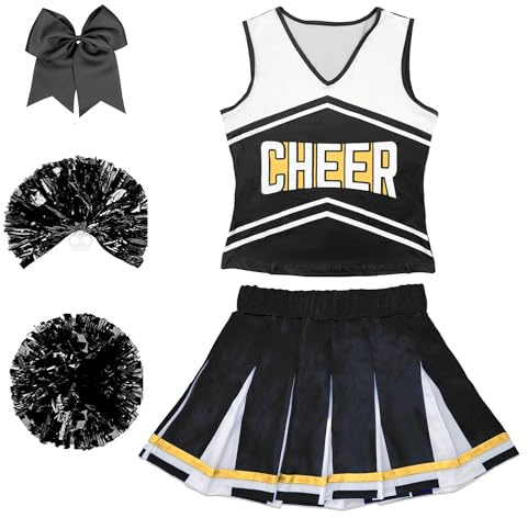 Danzcue Cheerleader Costume for Girls, Cheerleader Outfit for Girls, Black, Medium