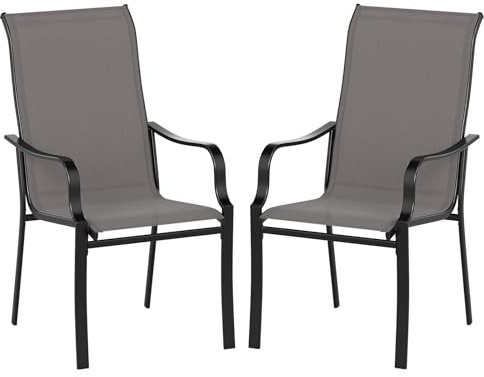 COSTWAY Trädgårdsstolar set om 2, terrassstolar med högt ryggstöd, balkongstolar kan belastas upp till 150 kg, för trädgård, terrass, balkong, 56 x 73 x 101 cm, grå