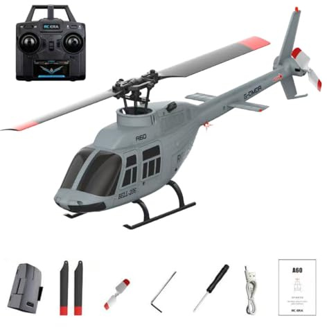 RC ERA A60 Mini Bell206 RC Hélicoptère, aéronef stabilisé par gyroscope à 6 canaux avec maintien d'altitude et décollage en une touche, hélicoptère télécommandé d'intérieur et d'extérieur pour