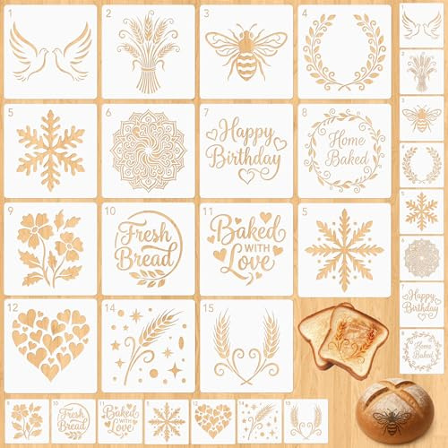 30Pcs Handmade Bread Template, Sourdough Stencils for Bread Sourdough Design Tools Cookie Stencil Holder, Diverse Patterns for Cookie Cake or Pie Decorating