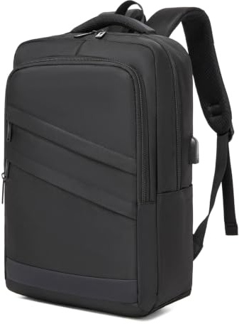 Shavont Laptop Backpack, Rucksack for Men with USB Charging Port | 15.6 Inch Laptop Bag with 2 Compartments, Travel Backpack with Luggage Strap, Ideal for College Work & Daily Commuting, Black