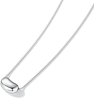 MOCHAMIK Collana con Cuore di, Collana con Perline di pisello in Argento 925 Gioielli per Feste di Compleanno per Ragazze per Donne/Argento / 40 cm Aggiungi 5 cm