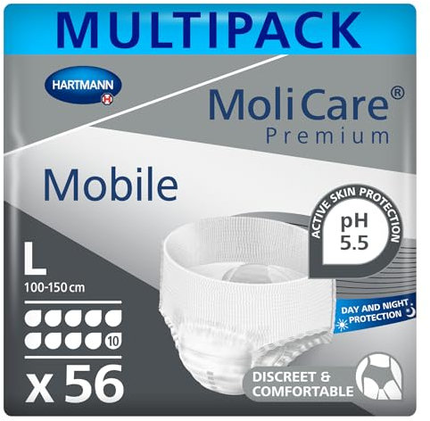 MoliCare Premium Mobile Einweghose: Diskrete Anwendung bei Inkontinenz für Frauen und Männer; 10 Tropfen, Gr. L (100-150 cm Hüftumfang), 4x14 Stück