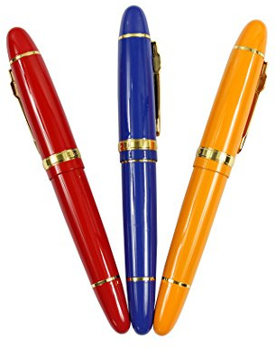 Ranvi JinHao 159 Fountain Pen With Gold Trim, 0.5MM Medium Fine£¬ 3 PCS,3 Colors (Red, Blue, Orange)
