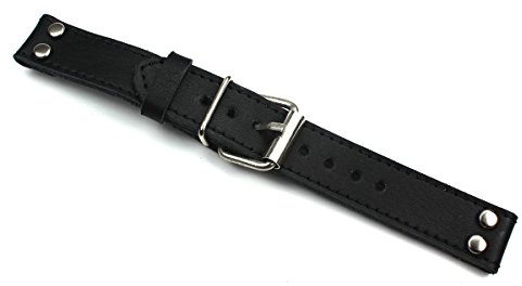 20mm schwarz Vintage Handgemacht PILOT AVIATOR LUFTWAFFE WW STYLE f CHRONOGRAPHEN Hanhart Lemania etc, feste Stege BAND STRAP