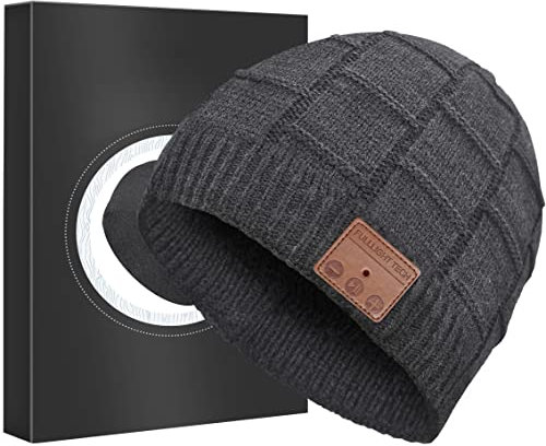 Bluetooth Beanie Hat,Upgraded Hat Headphones Headset Winter Music Hat Knit Running Cap with Speakers & Mic Unique Christmas Tech Gifts for Women Mom Her Him Men Teens Boys Girls Dark Gray