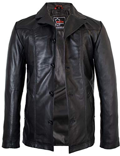 MDM Veste en cuir pour homme Blazer en cuir nappa souple d'agneau, Noir , L