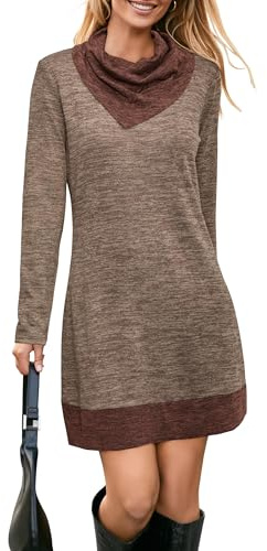 STYLEWORD Vestido de Punto para Mujer Vestido Tipo Jersey de Manga Larga Vestido cálido de Invierno Vestido Tipo túnica para otoño e Invierno