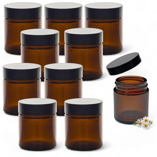 AVALON Pack of 10 x 30ml Amber Glass Cosmetic Jars with Black Urea Airtight Lids - UV Protective, Heat Resistant for Skincare, DIY Projects, and Container Candles
