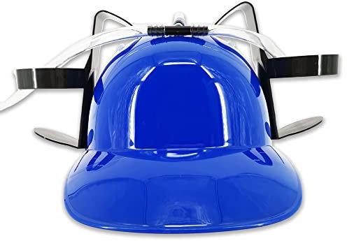 Pohotobooth Props Ltd Drinking Helmet Can Pop Soda Hat Hand-Free Can Holder With Straw (Blue)