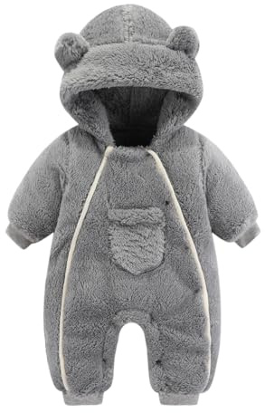Älva baby luva snödräkt nyfödd baby varm sparkdräkt fleece snödräkt tecknad flanell dragkedja jumpsuit tunn höst vinterkläder, Tunn grå, 9-12 Months