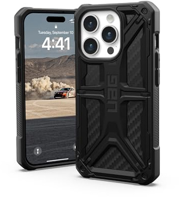 Urban Armor Gear Monarch Schutzhülle kompatibel mit Apple iPhone 15 Pro Hülle [Wireless Charging kompatibel, 5-Schichten Schutz nach Militärstandard, Erhöhter Rand] Carbon Fiber