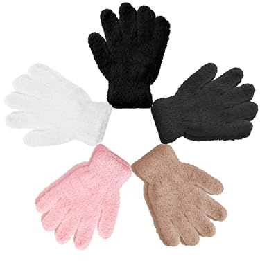 Syhood 5 Pairs Winter Toddler Gloves for Kids Fluffy Knitted Gloves Full Finger Warm Mittens for Little Girls Boys 1-8 Years(6-8 Years,Colorful)