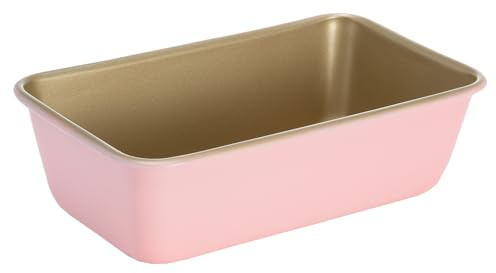 Paris Hilton Nonstick Carbon Steel Bakeware Collection, 9-Inch x 5-Inch Loaf Pan, Dishwasher Safe, Made Without PFOA and PFAS, Pink Champagne Two-Tone