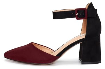 Rio Fiore Zapatos de tacón para mujer, negro/blanco/gris/azul/beige/topo/verde/fucsia/violeta/rojo, tacón de bloque de 7,5 cm, cómodos zapatos de tacón con correa, suave ante sintético/piel sintética