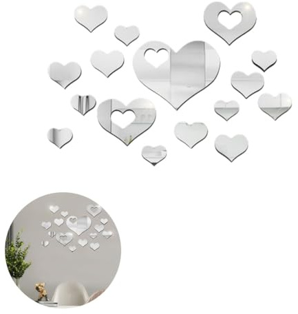 LEEQ 16pcs Wandsticker Spiegel Argent - Wandaufkleber Acryl Spiegel Wandtattoo DIY Spiegel Wandaufkleber Herz Dekoration Wandaufkleber Spiegel Effekt Wandsticker für Die Heimdeko