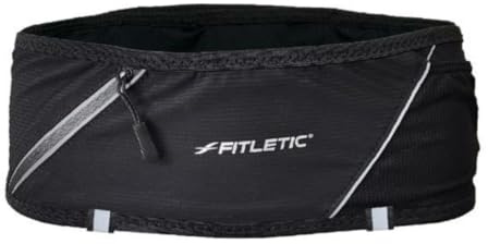 Fitletic 360 Plus Running Belt – Seamless Step-In Waist Pack – Fits iPhone 17 Pro Max & Galaxy S26 Ultra – Built-in Trekking Pole & Race Bib Holder – Trail, Hiking & Marathon Hydration – Black