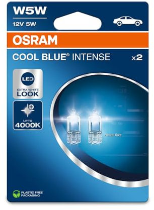 OSRAM COOL BLUE INTENSE W5W, fino a 4.000K, lampada di segnalazione alogena, doppio blister (2 lampade)