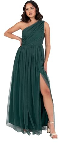 Anaya with Love Dam Maxi One Cold Shoulder Klänning med Slit Split Sleeveless Prom Bröllop Gäst Brudtärnad Boll Evening Gown Klänning för kvinnor, Emerald grön, 50