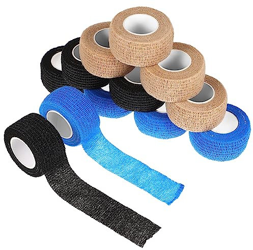 ORFOFE Elastic Sports Wrist Tape 12 Rolls Set (2.5cm x 4.5m) Self-Adherent Adhesive Wraps in Skin, Blue and Black for Football Basketball Athletic Support