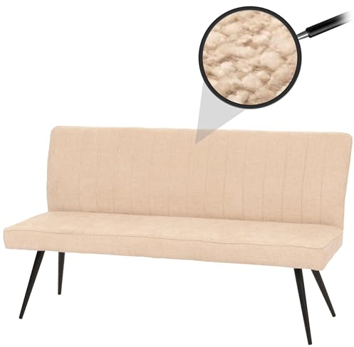 HWC-K16 - Banco de comedor tapizado con respaldo de tela y tela de chenilla, metal, 160 cm, color crema y beige