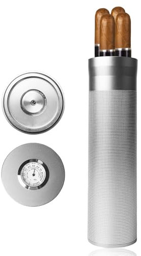 BORDEAG Zigarrenetui, Zigarren Humidor, Tragbarer Zigarrenetui Reise Zigarren-Humidor-Etui Aluminiumlegierung Zigarrenzubehör Zigarre Humidor Mit Hygrometer Für Zigarren, Geschenk - Silber