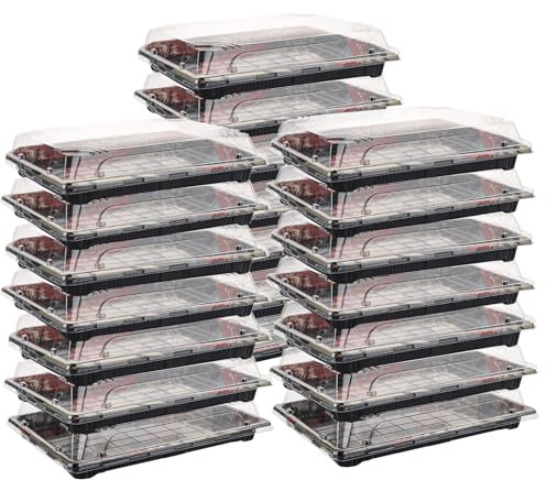 VIDETOL 25 Pcs Reusable Small Plastic Buffets Catering Trays with Lids, 261mmx186mmx50mm Sweet Treat and Sandwich Platter Trays, Black Pattern Base Food Containers for Party Food and Buffets