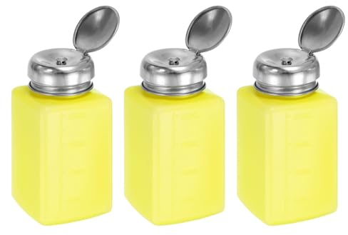 QUARKZMAN 3 stycken alkoholdispenser med lösningsmedel 200 ml (6,7 oz) tryckvätskedispenserpumpflaska med tätande lock i rostfritt stål för acetonrengöring nagellacksborttagare, gul
