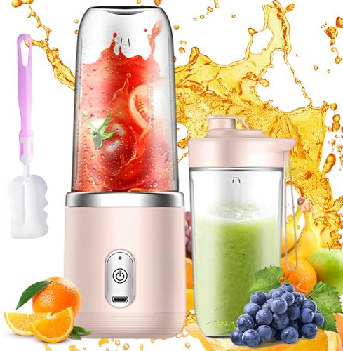 Blender Portable, Afenau 400ML Smoothie Mixer avec brosse et gobelet de rechange, Chargement USB Mixeur Portable, Mini Blender Smoothie pour Milkshakes, Jus de Fruits, Smoothies (Rose)