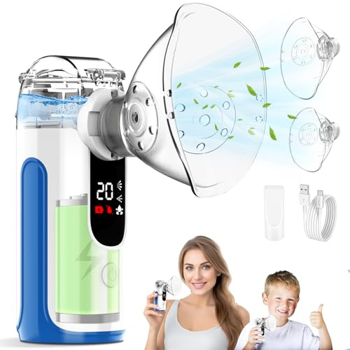 BIAOQINBO Nebulisateur Portable Silencieux pour Adulte et Enfant,Nebulisateur USB-C Rechargeable avec Ecran Digital,Nebulisateur Bebe Enfant avec 2 Masques et Embout Buccal (Bleu)