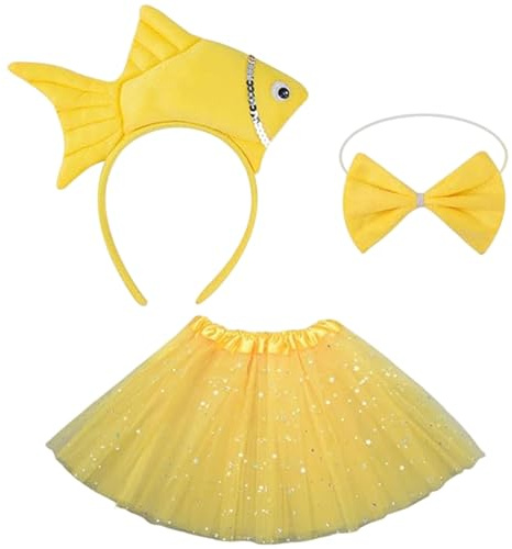 Costume da Pesce per Bambini, Set di Costumi da Animale Carino con Fascia per Capelli a Forma di Pesce, Papillon e Gonna per Halloween, Travestimenti per Feste di Halloween per Bambini.