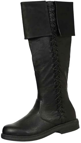 Medeltida PU-läderstövlar, herr korta ridstövlar stövlar, läderskor vintage vinterskor läder herrstövlar vintage steampunk riddskor för cosplay och hallwoon, svart, 39 EU