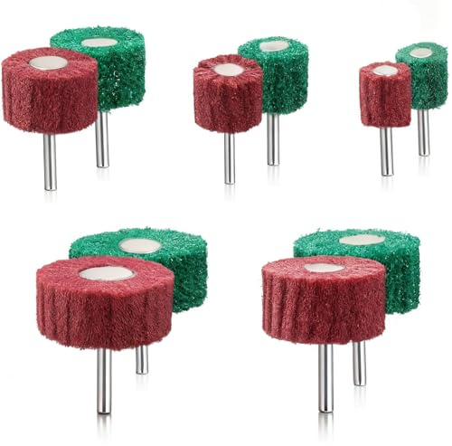 SANTUO 10-Teiliges Schleifscheiben Set, Fächerschleifer Vlies-Schleifmop 60/50/40/30/25mm Größen Zum Reinigen und Entfernen von Farbe und Oxid Mit 6mm Schaft für Akkuschrauber Bohrmaschine
