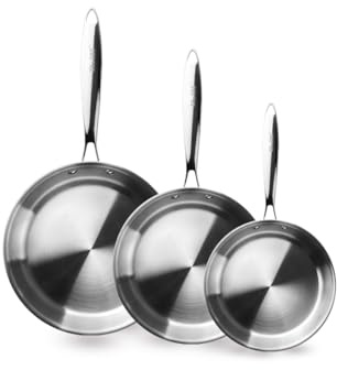 IBILI - Set de 3 Sartenes 20-24 - 26 cms, Tricapa Triply Natural, Acero Inoxidable, Apto para Inducción, sin Antiadherente