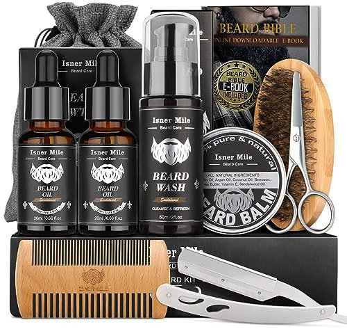 Comfy Mate Bartpflege Set für Männer mit Bartöl, Bartschneider, Schnurrbart Balsam, Bartbürste, Bartshampoo, Schnurrbart & Kamm, Herrengeschenke zu Weihnachten - Väter Geschenke für ihn Papa Freunde