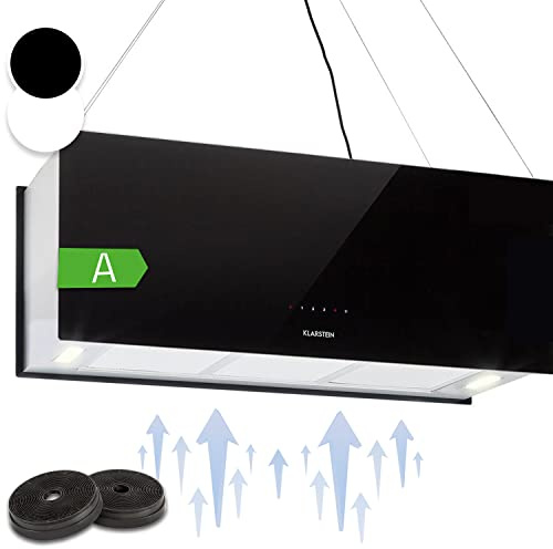 Klarstein Hanging Island Cooker Hood, Extractor Fan for Kitchen Islands, 590m³/h Airflow, Timer, Adjustable Kitchen Extractor Fan with Modern Design, 3 Mode Cooker Hoods, Activated Carbon Filters