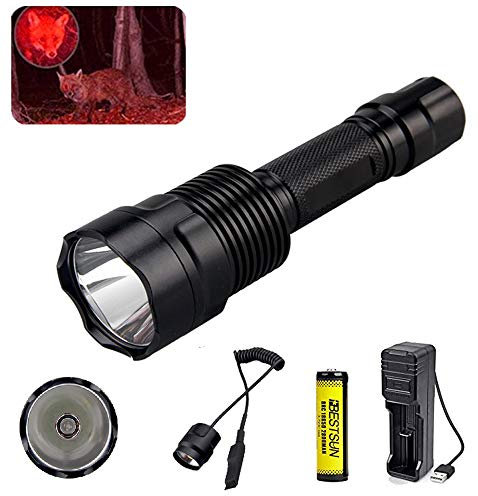 BESTSUN Red Light Torch for Hunting, Coyote Hog Hunting Flashlight Red Light 350 Lumen Long Range Hunt Light with Pressure Switch Rechargeable Battery and Charger